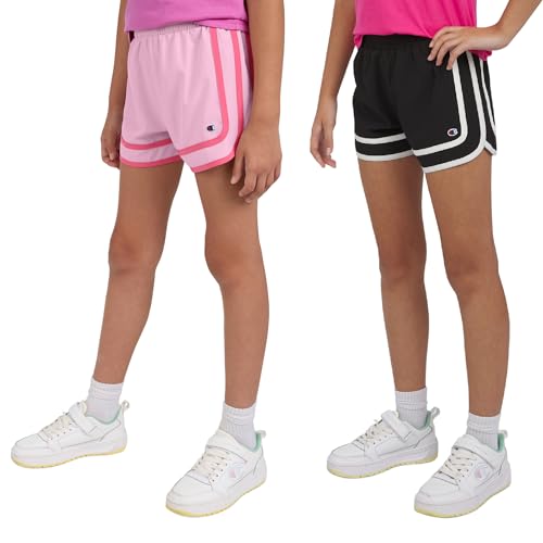 Champion Girls Heritage Foldover Mesh Running Basketball Short 2.75 Inch Inseam - Large, Black-Pink