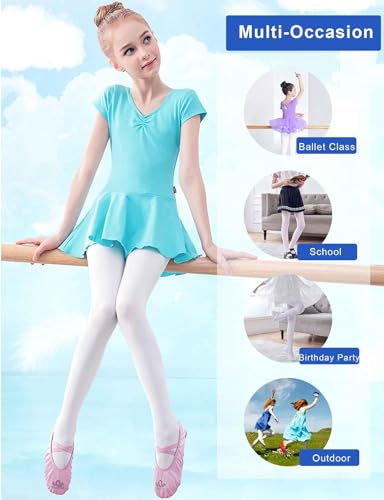 Girl's Footless Tights for Dance & Gymnastics - White, 8-12 Years