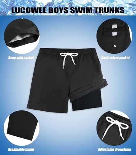 LUCOWEE Boys Swim Trunks 14-16 Black Ombre Quick Dry UPF 50+ Bathing Suit