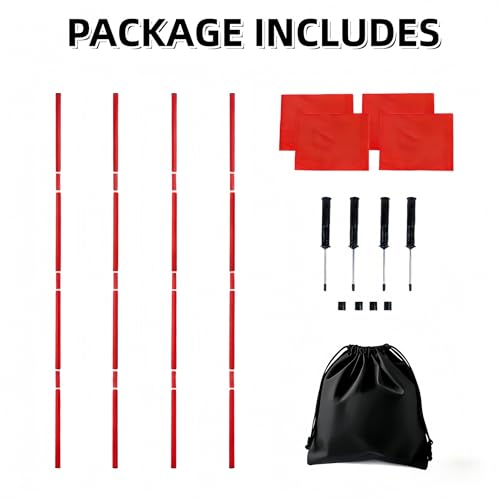 5 FT Soccer Corner Flags Set - Adjustable Red Poles with Spring Nails