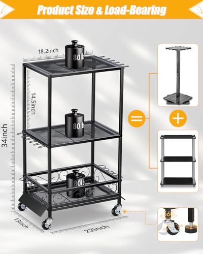 EXCTCT Small Black Adjustable 10-Rod Fishing Rod Holder Rack with Casters