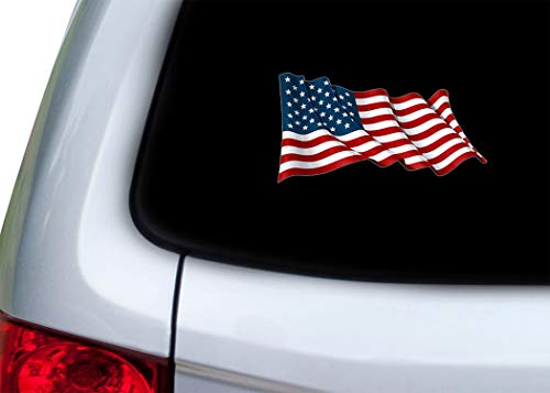 American Wavy Flag Bumper Sticker - USA Patriotic Car Decal 5x3 Inch
