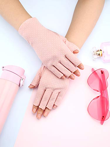 UV Protection Fingerless Driving Gloves - Non-Slip Cotton - Pink