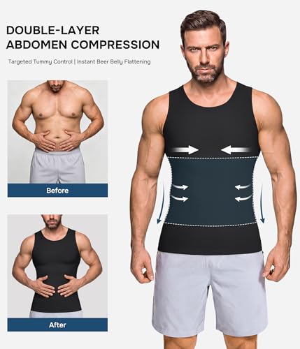 Eleady Men's Slimming Compression Shirt Vest Large Black Workout Tank Top
