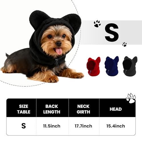 ETOFIXEE Dog Snood Winter Hood with Ear Protection & Neck Warmer - Small, Black
