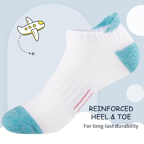 Athletic Ankle Socks for Girls - 8 Pairs, Cushioned Sole, 7-10 Years / White