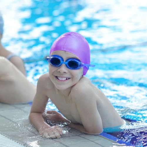 Kids Silicone Swim Cap - 2 Pack Waterproof Bath Caps for Ages 3-15 - Rose Red & Purple