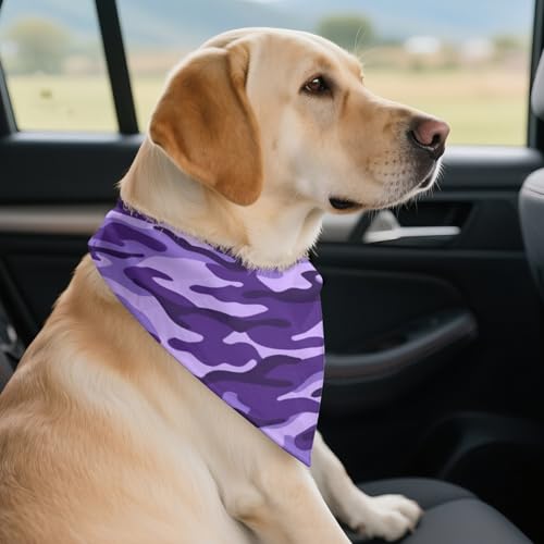 Purple Camo Dog Bandana - Reversible Triangle Scarf for Pets