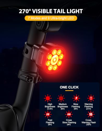 Super Bright Rechargeable Bike Lights Set - Black, IP65 Waterproof & 8+7 Modes