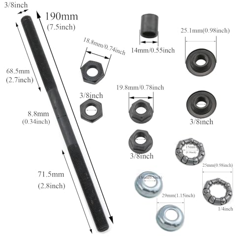Bicycle Hub Axle Kit 190mm 3/8” Black Conical Nuts & Washers (1 Set) - Meuey Lyot