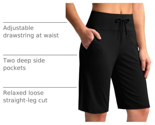 G Gradual Women's 11" Knee Length Bermuda Shorts with Pockets - Large Black