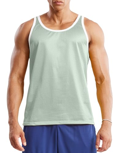 Men's Lightweight Mesh Gym Tank Top - Sleeveless Workout Shirt - Grey, X-Large
