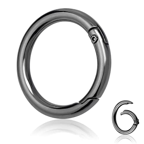 1 Inch Metal Spring O Rings - 10 Pack Black Carabiner Clips