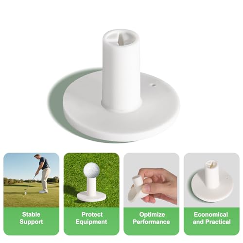 Adjustable Height Rubber Golf Tees for Indoor & Outdoor Practice - White 5 Pack, 1.5"