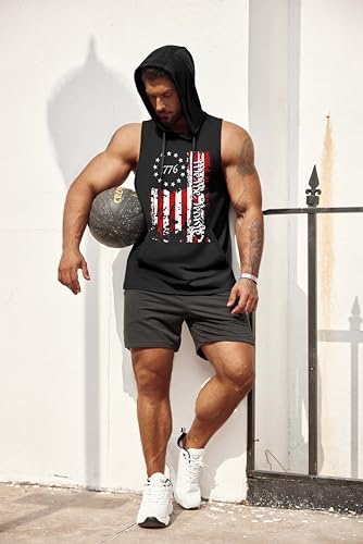COOFANDY Men's Black X-Large Workout Hooded Tank Top - Muscle Cut Off Sleeveless Gym Shirt