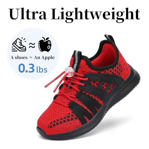 Kids Sneakers 2.5 Big Kid Red Black Lightweight Breathable School Tennis Shoes - TOTOMONA