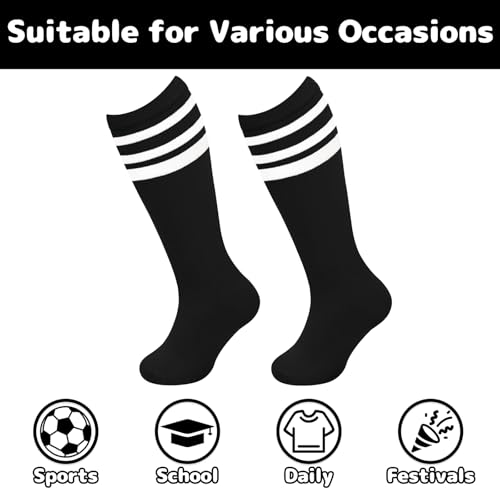 Youth Soccer & Baseball Knee High Socks - Black & White, 3-6 Years