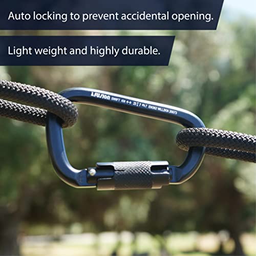 Fusion Black Auto Lock Aluminum Carabiner - Lightweight & Strong for Climbing, Camping, Hiking, & Outdoor Use