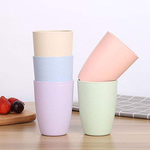 LuckyZone 10Pcs Eco-Friendly Wheat Straw Reusable Cups 12oz - Unbreakable & Dishwasher Safe Set