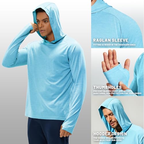 UPF 50+ Sun Hoodie for Men - Quick Dry, Lightweight, Sky Blue - X-Large