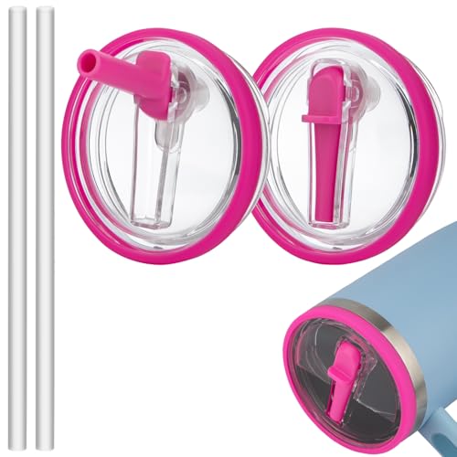 40oz Tumbler Flip Straw Lid - Leak Proof Cup Top Lids Replacement - Rose Pink 2-Pack