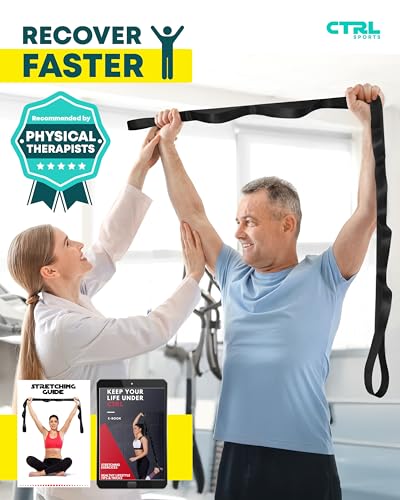 Non-Elastic Yoga Strap with 10 Loops - Stretching Band for Flexibility - Black