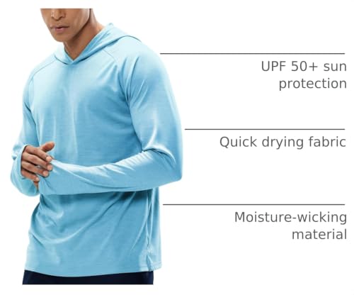 UPF 50+ Sun Hoodie for Men - Quick Dry, Lightweight, Sky Blue - X-Large