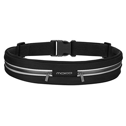 Reflective Running Belt - Dual-Pouch Waist Pack for 6.5 in Phones - Black