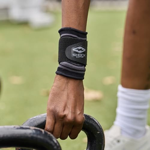 Shock Doctor Compression Knit Wrist Sleeve with Strap - Black/Grey, Medium, Support Brace