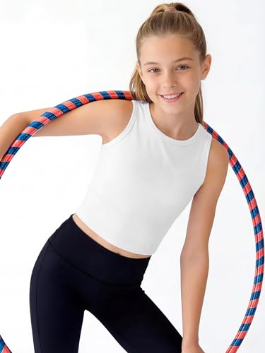 Girls Ribbed Knit Athletic Tank Top - White, 11-12 Years