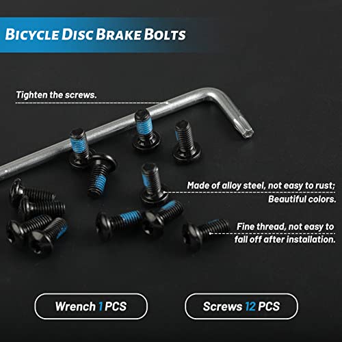 Bicycle Disc Brake Rotor Bolts Set - 12 Pcs M5x10mm Black with T25 Wrench