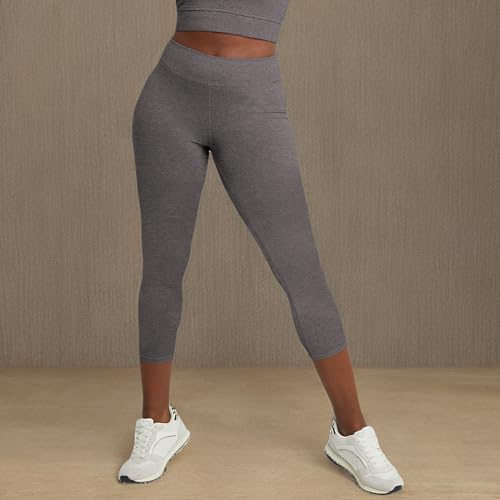 High Waist Capri Leggings for Women - 22" Stretch Cotton-Spandex - X-Large Charcoal Heather