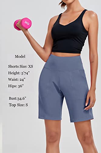 High Waisted Women's 10" Bermuda Workout Shorts - Ink Blue - X-Large