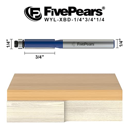 FivePears Flush Trim Router Bits 1/4 Inch Shank, 1/4 Inch Cutting Diameter, 3/4 Inch Cutting Height, Bottom Bearing Flush Straight Cut Trim Router Bit for Woodworking.
