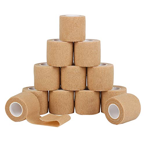 12 Pack Self Adherent Cohesive Wrap Bandages - 2 Inch x 5 Yards