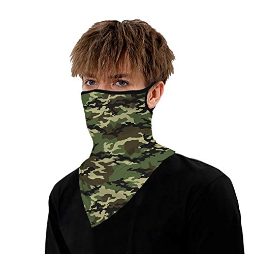Neck Gaiter Face Mask - UV Protection, Ear Loop - Green & Black