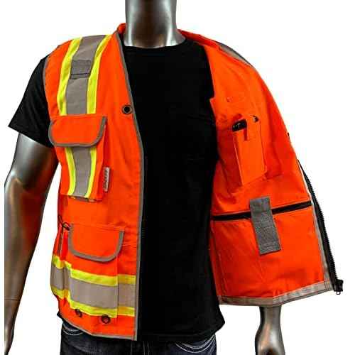 REXZUS A Reflective Vest Class 2 Heavy Woven Two Tone Engineer Hi Viz Safety Vest 3M 8712 Tape