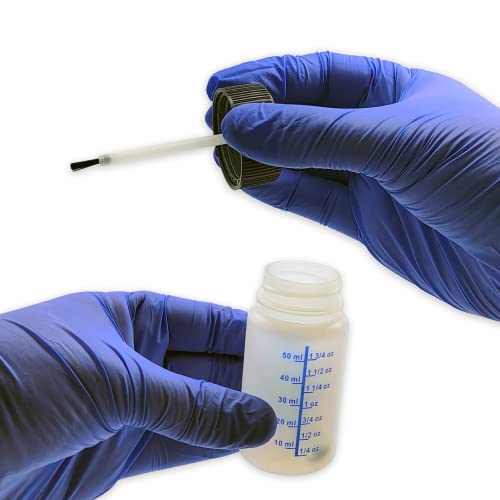 Pack of 4 60cc (2 Ounce) HDPE Bottle with Graduated Markings, Childproof Cap, Mix Ball and Touch-Up Brush for Household or Automotive Paint