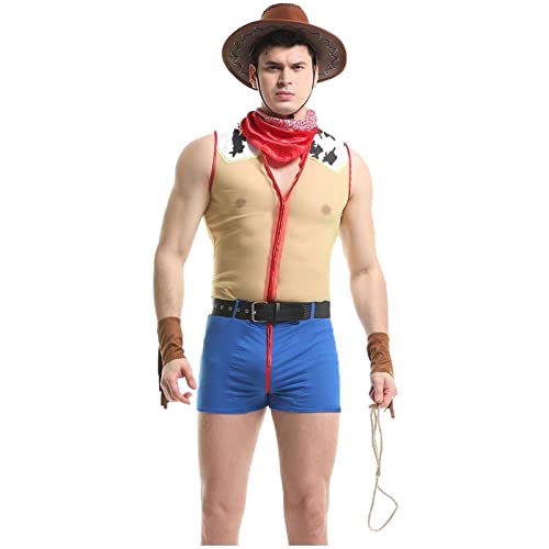 Men's Western Cowboy Costume Set - Sexy Lingerie Outfit, X-Large Yellow