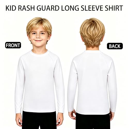 Boys' & Girls' Long Sleeve UV Sun Rash Guard - Large, White