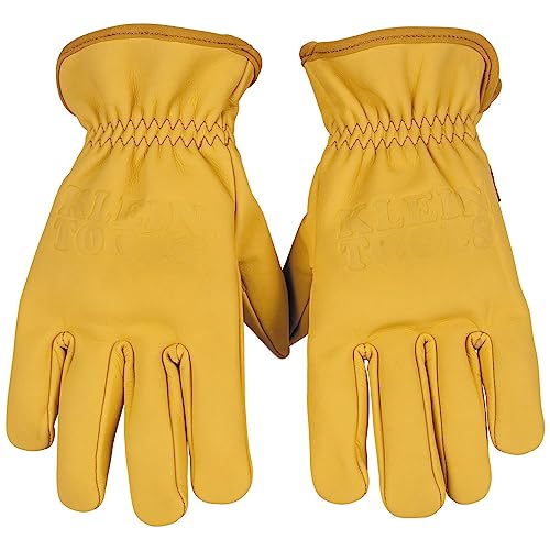 Klein Tools 60602 Work Gloves, Premium Cowhide Leather Gloves, Abrasion-Resistant Split Leather Palm Patch, Small