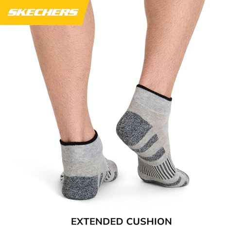Skechers Men's 8-Pack Work Quarter Crew Socks - Extended Cushion & Mesh Ventilation, Cool Grey/Steel Grey, Size 10-13