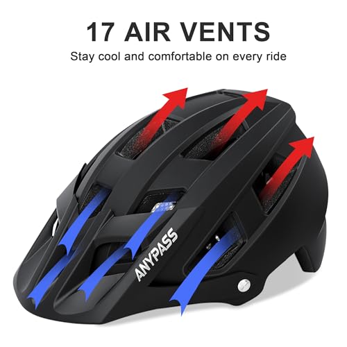 Mountain Bike Helmet for Adults - Lightweight, Adjustable Fit - Matte Black, Large
