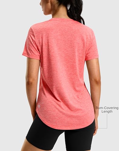 Women's Workout Shirt Bum-Covering Length Short Sleeve Lightweight Dry Fit Large Grey Blue