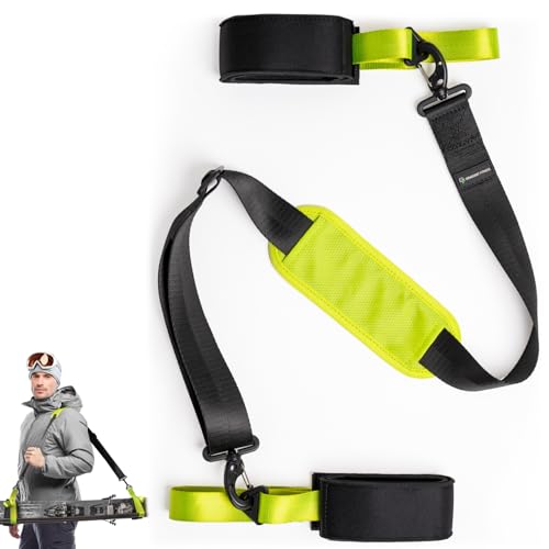 Ski and Pole Carrier Shoulder Strap for Easy Transport - Black or Green
