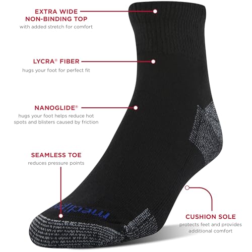 Women's Quarter Cushioned Non-Binding Socks 4-Pack - Black/Grey, Shoe Size 10-13