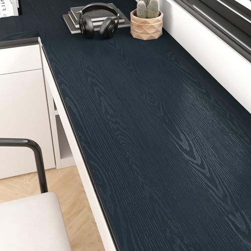 Wallercity Dark Blue Wood Wallpaper Peel and Stick Countertops Navy Blue Wood Grain Contact Paper for Cabinets Kitchen Vinyl Self Adhesive Waterproof Wall Paper for Desk Dresser Table 15.8''x78.7''
