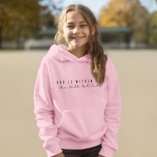 God is Within Her Hoodie - Pink, 11-12 Years - Christian Sweatshirt