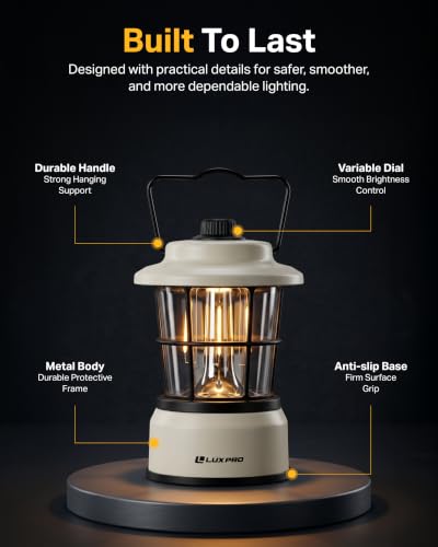 LUXPRO Retro Outdoor Lantern 2 Pack Beige – Battery Powered Camping Lamps