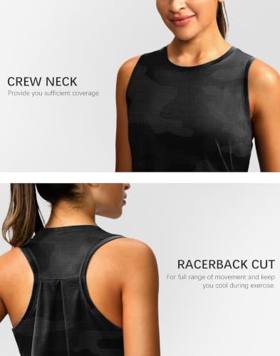 G Gradual Women's Grey Camo Workout Tank Top Large Sleeveless Yoga Running Gym Shirt